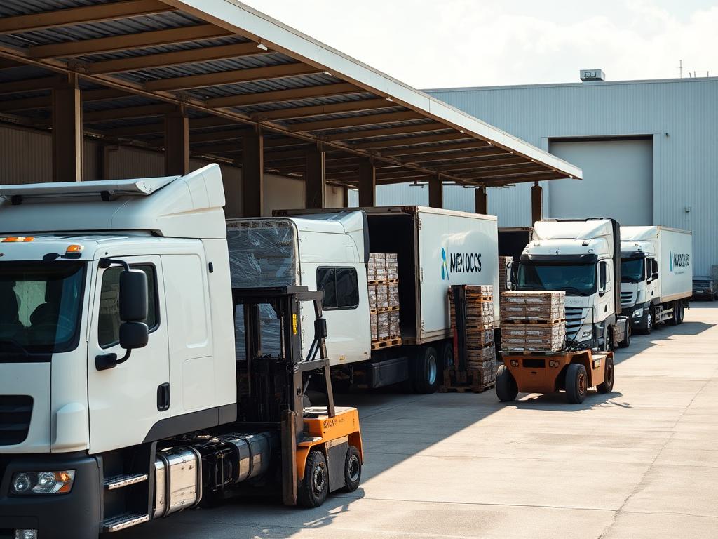 Lesedi Transport trucks loading palletized freight at the yard